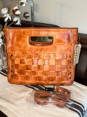 NWT Bed Stu Orchid Leather Satchel Handbag Crossbody Bag Cognac Dip Dye MSRP 280